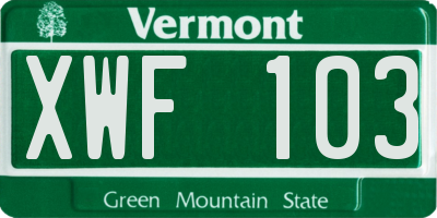 VT license plate XWF103