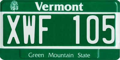 VT license plate XWF105