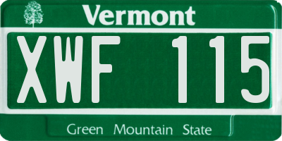 VT license plate XWF115