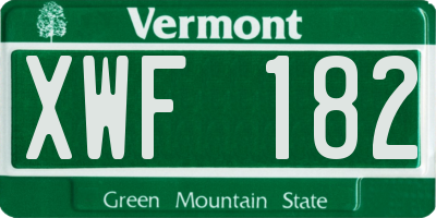 VT license plate XWF182