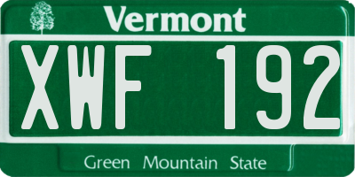 VT license plate XWF192