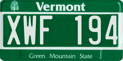VT license plate XWF194