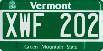 VT license plate XWF202