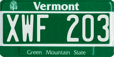 VT license plate XWF203