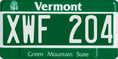 VT license plate XWF204