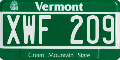 VT license plate XWF209