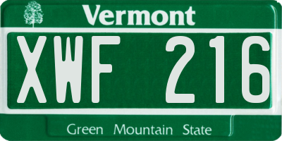 VT license plate XWF216