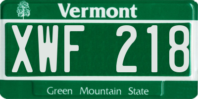 VT license plate XWF218