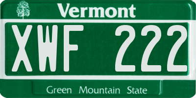 VT license plate XWF222