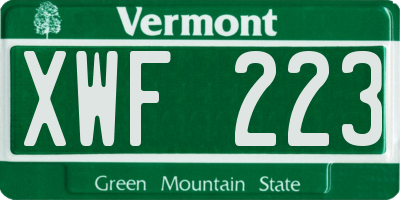 VT license plate XWF223