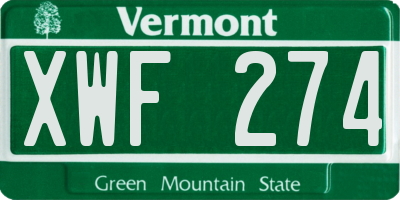 VT license plate XWF274