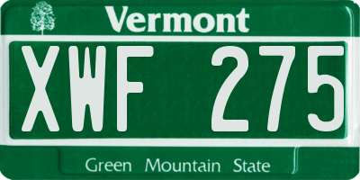 VT license plate XWF275