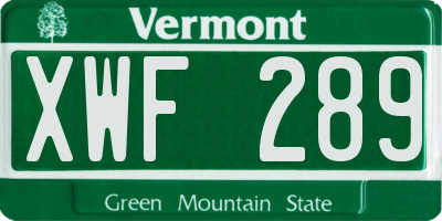 VT license plate XWF289