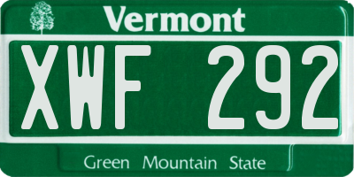 VT license plate XWF292