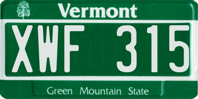 VT license plate XWF315