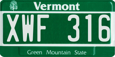 VT license plate XWF316