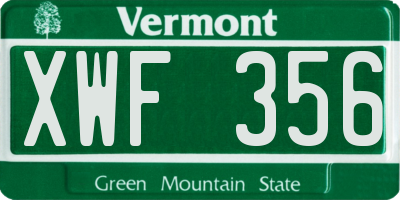 VT license plate XWF356