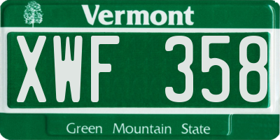 VT license plate XWF358