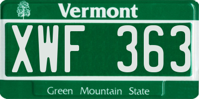 VT license plate XWF363
