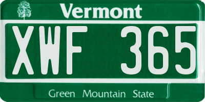 VT license plate XWF365