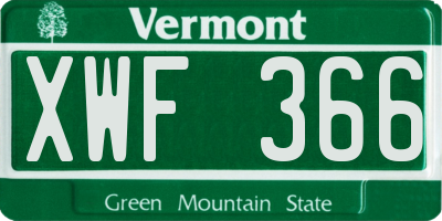 VT license plate XWF366