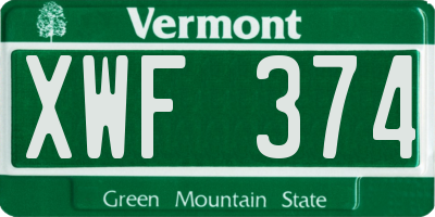 VT license plate XWF374