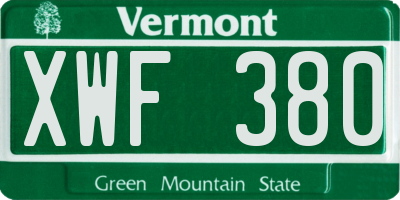 VT license plate XWF380