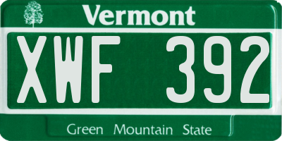 VT license plate XWF392