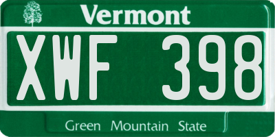 VT license plate XWF398