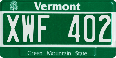VT license plate XWF402