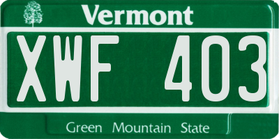 VT license plate XWF403