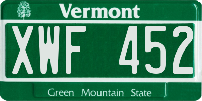 VT license plate XWF452