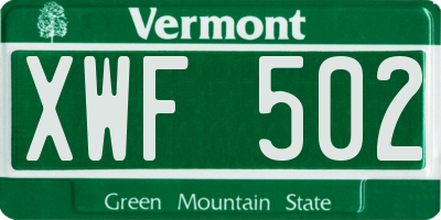 VT license plate XWF502