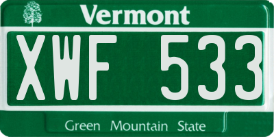 VT license plate XWF533