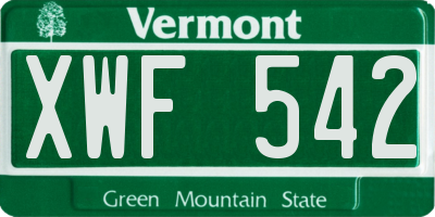 VT license plate XWF542