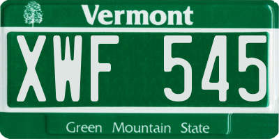 VT license plate XWF545