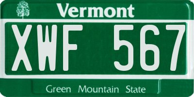 VT license plate XWF567