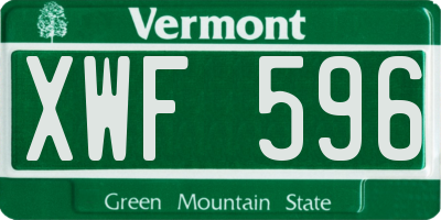 VT license plate XWF596
