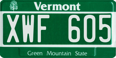 VT license plate XWF605
