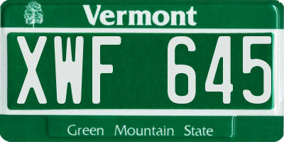 VT license plate XWF645