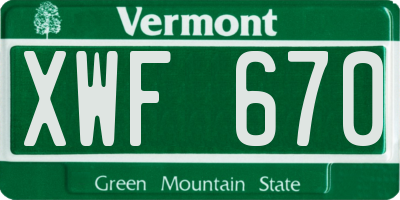 VT license plate XWF670