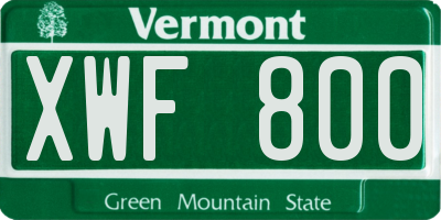 VT license plate XWF800