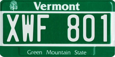 VT license plate XWF801