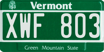 VT license plate XWF803