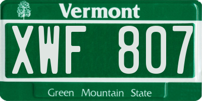 VT license plate XWF807