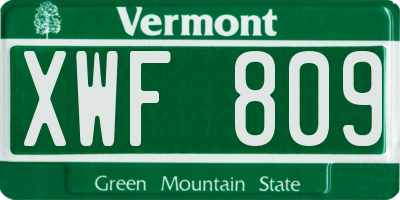 VT license plate XWF809