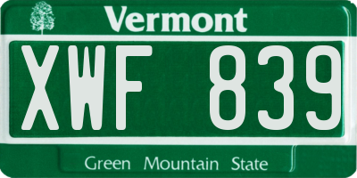 VT license plate XWF839