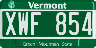 VT license plate XWF854