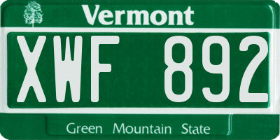 VT license plate XWF892