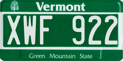 VT license plate XWF922